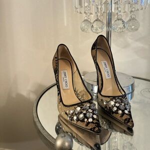 Jimmy Choo laced and bejeweled heels